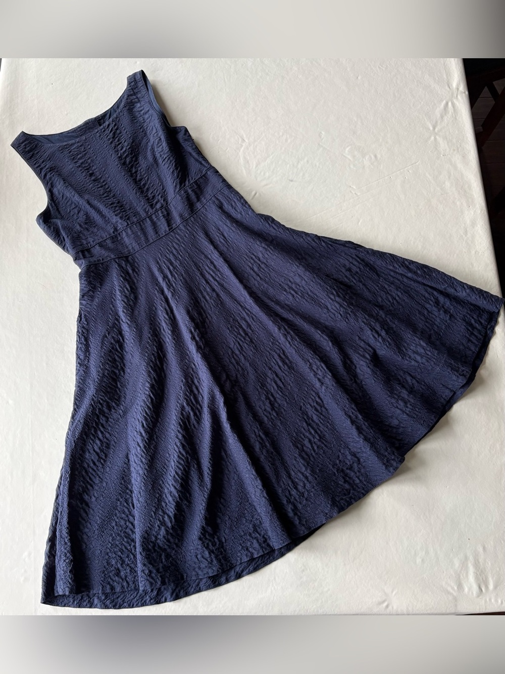 J Crew Women's Navy Textured A-Line Navy Midi Dress - Size 10 - HAS POCKETS!